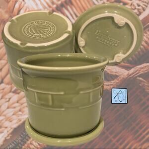 Longaberger Pottery Lidded Salt Crock/Planter